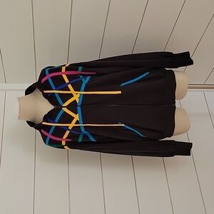 VINTAGE 80s 90s Appel sweat jacket black with multicolored fabric design medium